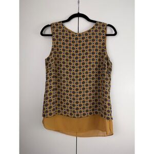 Rose + Olive Mustard Yellow Geometric Medallion Print Sleeveless Blouse S NWT